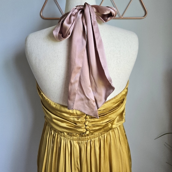Anthropologie, New, Yellow Silk Colorblocked Silk Midi Halter Sun Dress, Size 14 - Picture 10 of 16